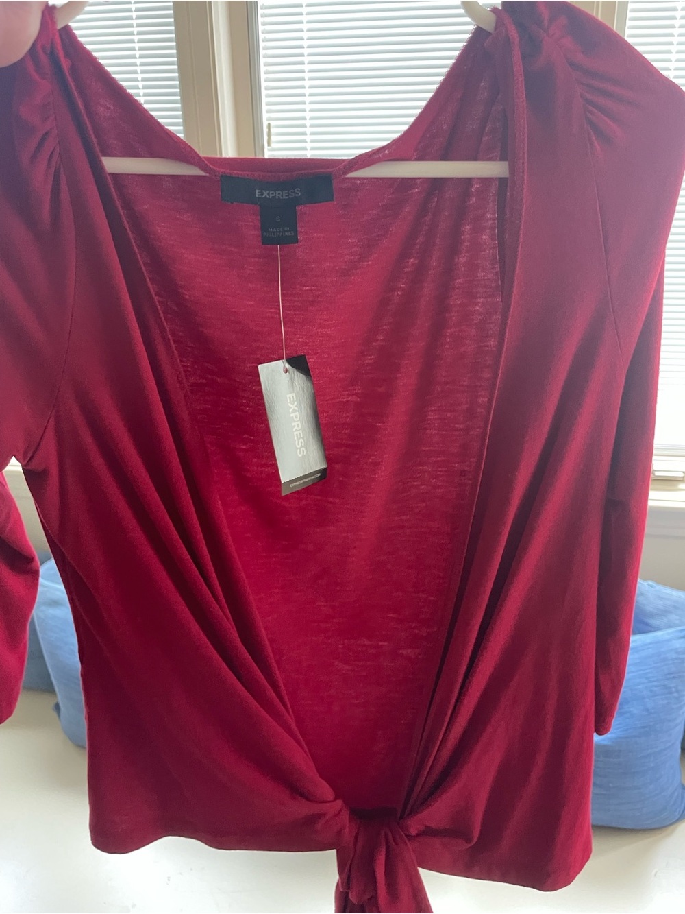 Express Women's Red Blouse with V-Neck